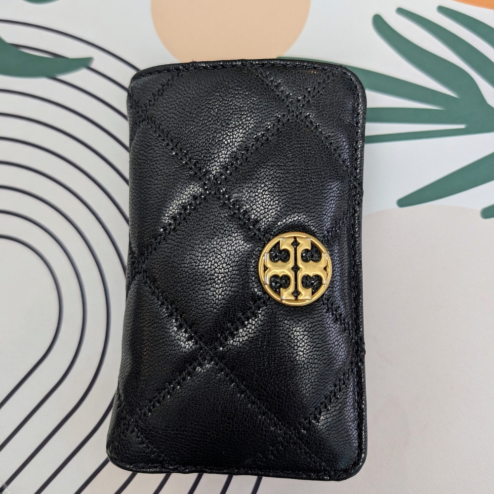 Tory Burch Black Quilted Wallet with Gold Logo